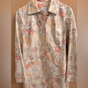 Ann Taylor LOFT Floral Print Trench Coat Rain Coat Waterproof Women’s Size XS